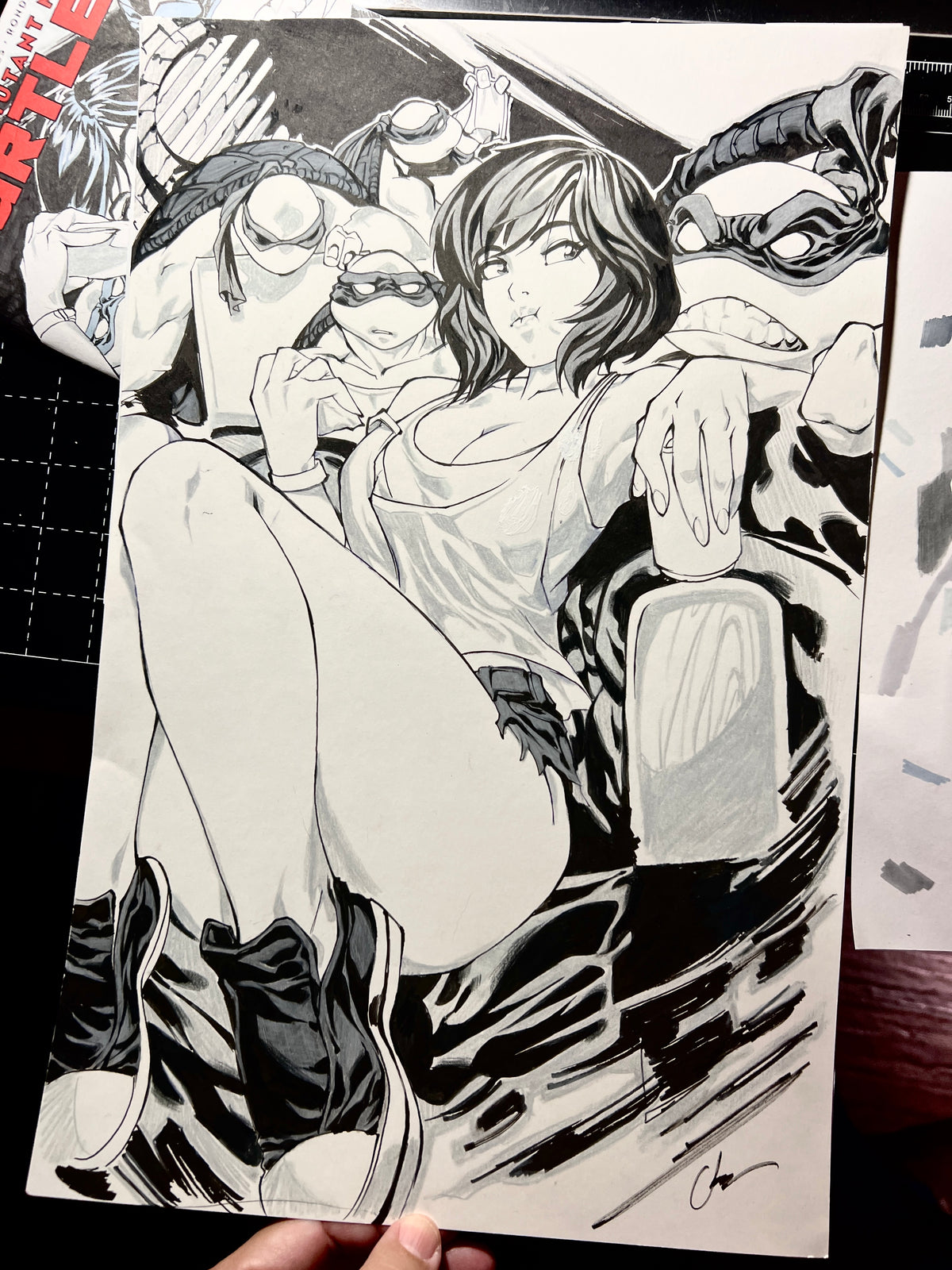**** original TMNT ALT April comic page pencil ink drawing *****