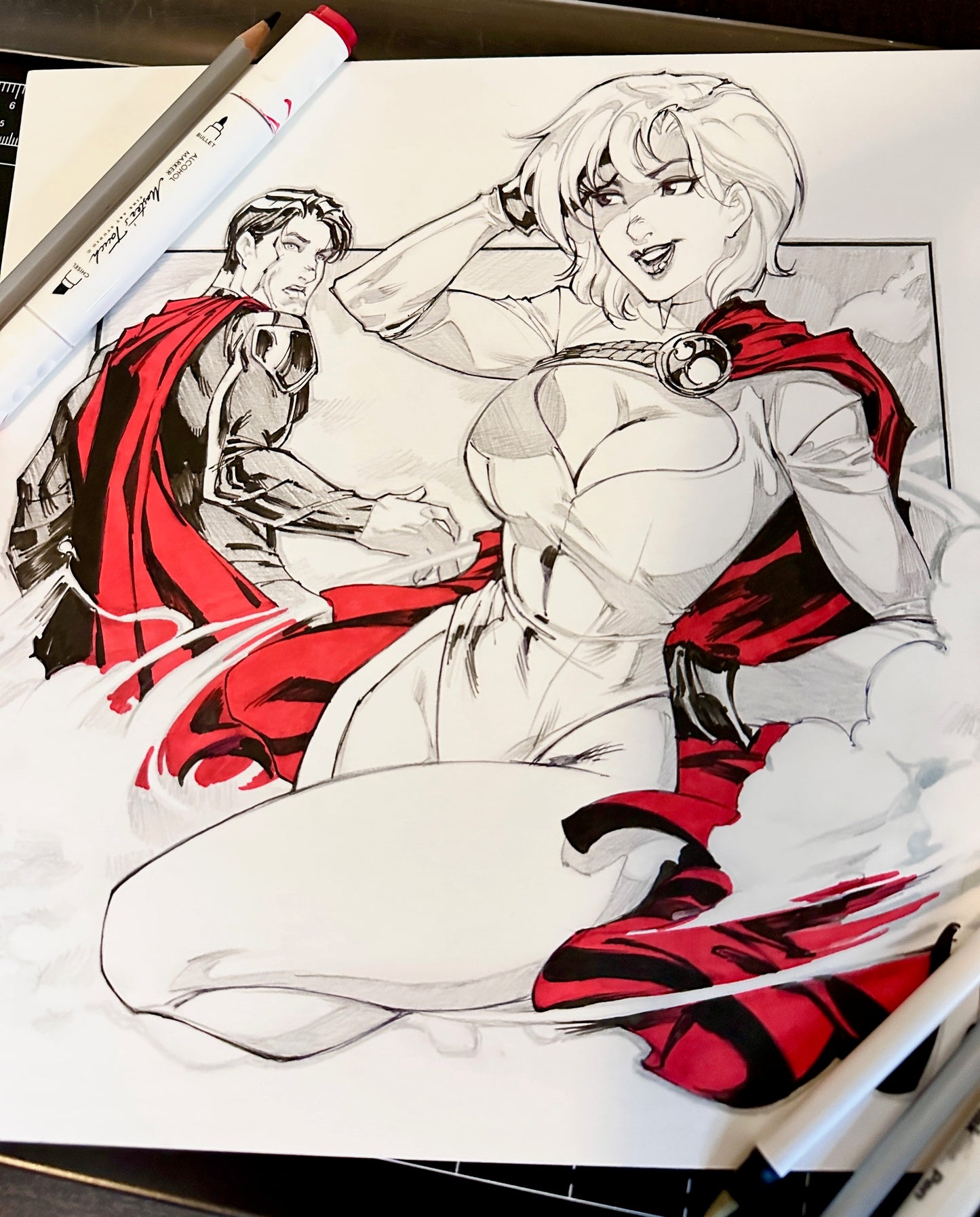 ****Power Girl Original Ink/Pencil Drawing ****