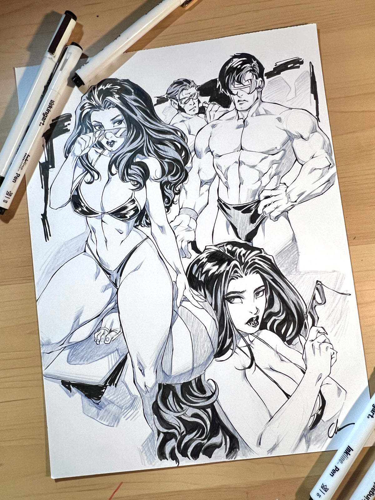 ****  X-men summer sketch page pencil/ink Original Art*****