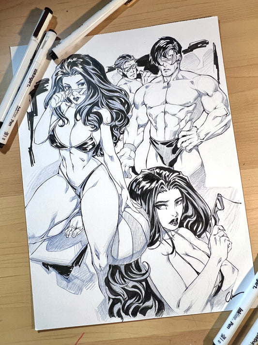 ****  X-men summer sketch page pencil/ink Original Art*****