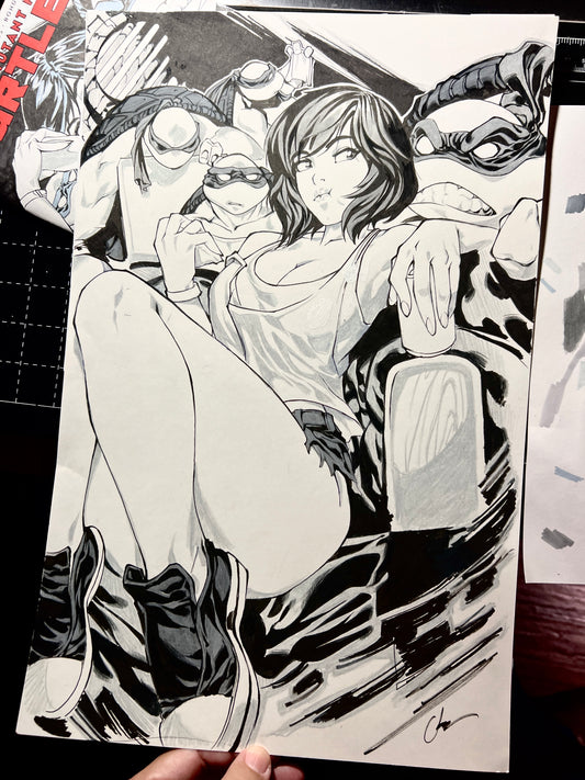 ****  original TMNT ALT April comic page pencil ink drawing *****